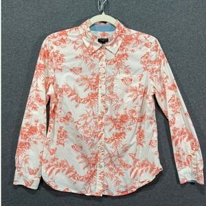 Talbots Petites Womens 6P Cotton Button Down Shirt Orange Floral Butterfly Print